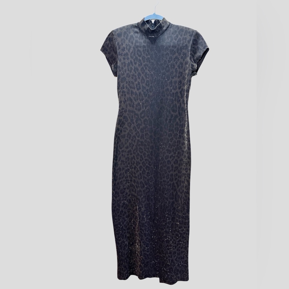 Vintage Y2K Metallic Leopard Mock Neck body on Maxi Dress Mob Wife XS / Small